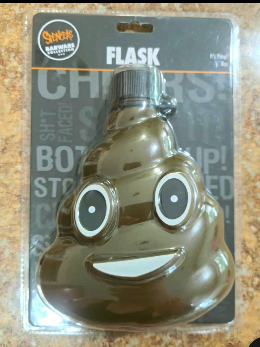 Spencers Barware Collection Poop Emoji Drinking Flask 8 oz Funny Party Gift